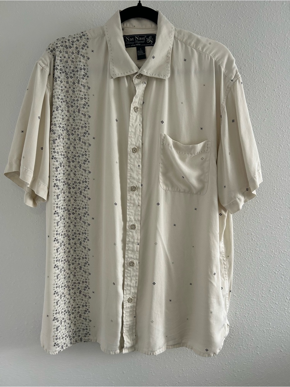 Nat Nast Cream Short-Sleeve Button-Down Shirt with Patterned Side Panel